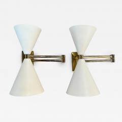 Pair of Mid Century Modern Brass Double Cone Wall Sconces - 4559192