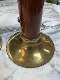 Pair of Mid Century Modern Brass and Brown Lacquer Table Lamps - 4611677