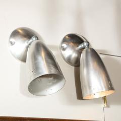 Pair of Mid Century Modern Brushed Aluminum Perforated Articulating Sconces - 2551424