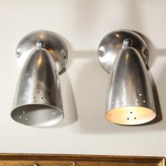 Pair of Mid Century Modern Brushed Aluminum Perforated Articulating Sconces - 2551425
