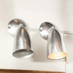 Pair of Mid Century Modern Brushed Aluminum Perforated Articulating Sconces - 2551429