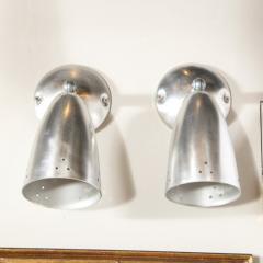 Pair of Mid Century Modern Brushed Aluminum Perforated Articulating Sconces - 2551433