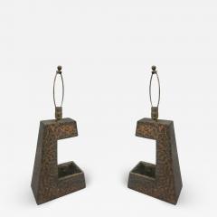 Pair of Mid Century Modern Brutalist Copper Foil Table Lamps - 1879897