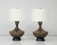 Pair of Mid Century Modern Ceramic Lamps with Lava Glaze - 2411367