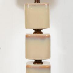 Pair of Mid Century Modern Ceramic Pearlescent Cube Table Lamps - 1483719