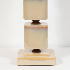 Pair of Mid Century Modern Ceramic Pearlescent Cube Table Lamps - 1483722