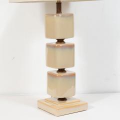 Pair of Mid Century Modern Ceramic Pearlescent Cube Table Lamps - 1483723