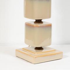 Pair of Mid Century Modern Ceramic Pearlescent Cube Table Lamps - 1483724