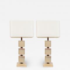 Pair of Mid Century Modern Ceramic Pearlescent Cube Table Lamps - 1486307