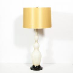 Pair of Mid Century Modern Channeled White Murano Glass Malmaison Table Lamps - 1802338