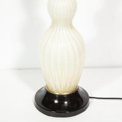 Pair of Mid Century Modern Channeled White Murano Glass Malmaison Table Lamps - 1802346