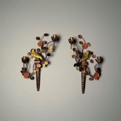 Pair of Mid Century Modern Colorful Parrot Wall Sconces Lights Hand Painted - 3395756
