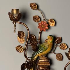 Pair of Mid Century Modern Colorful Parrot Wall Sconces Lights Hand Painted - 3395758