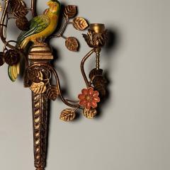 Pair of Mid Century Modern Colorful Parrot Wall Sconces Lights Hand Painted - 3395760