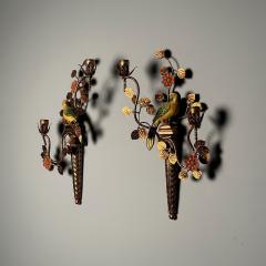 Pair of Mid Century Modern Colorful Parrot Wall Sconces Lights Hand Painted - 3395761