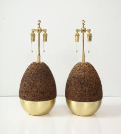 Pair of Mid Century Modern Cork and Brass Table Lamps  - 3084842