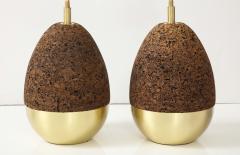 Pair of Mid Century Modern Cork and Brass Table Lamps  - 3084844