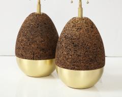 Pair of Mid Century Modern Cork and Brass Table Lamps  - 3084845