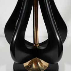 Pair of Mid Century Modern Cut Out Tear Drop Brass Ebonized Walnut Table Lamps - 1483974