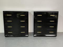 Pair of Mid Century Modern Ebony Lacquered Chests Dressers Brass American - 2916916