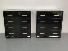 Pair of Mid Century Modern Ebony Lacquered Chests Dressers Brass American - 2916917