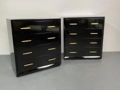 Pair of Mid Century Modern Ebony Lacquered Chests Dressers Brass American - 2916918