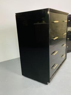 Pair of Mid Century Modern Ebony Lacquered Chests Dressers Brass American - 2916925