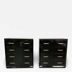 Pair of Mid Century Modern Ebony Lacquered Chests Dressers Brass American - 2920816