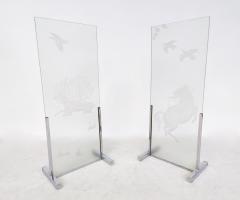 Pair of Mid Century Modern Engraved Glass Panels - 3077251