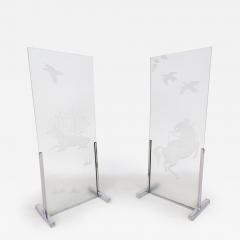 Pair of Mid Century Modern Engraved Glass Panels - 3078353