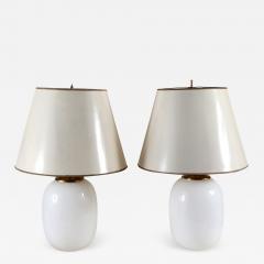 Pair of Mid Century Modern French Opaline Glass Lamps - 1711329
