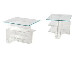 Pair of Mid Century Modern Glass Top Acrylic End Tables Magazine Stands - 2742859