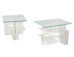 Pair of Mid Century Modern Glass Top Acrylic End Tables Magazine Stands - 2742860