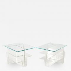 Pair of Mid Century Modern Glass Top Acrylic End Tables Magazine Stands - 2747417