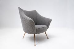 Pair of Mid Century Modern Grey Armchairs with Brass Feet - 2664149