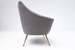 Pair of Mid Century Modern Grey Armchairs with Brass Feet - 2664151