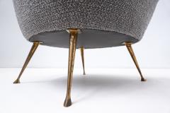 Pair of Mid Century Modern Grey Armchairs with Brass Feet - 2664153