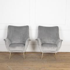 Pair of Mid Century Modern Grey Velvet Armchairs - 3277934