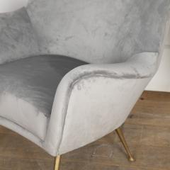 Pair of Mid Century Modern Grey Velvet Armchairs - 3277935