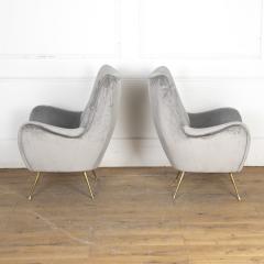 Pair of Mid Century Modern Grey Velvet Armchairs - 3277937