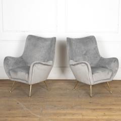 Pair of Mid Century Modern Grey Velvet Armchairs - 3277938