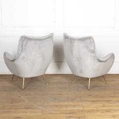 Pair of Mid Century Modern Grey Velvet Armchairs - 3277939