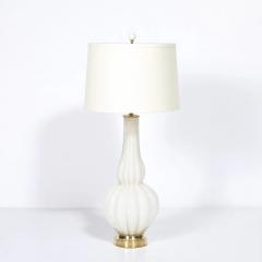 Pair of Mid Century Modern Hand Blown Murano Fluted Off White Glass Table Lamps - 4719781