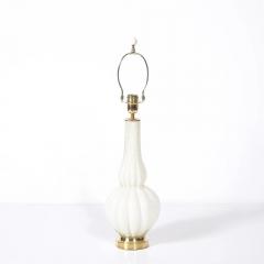 Pair of Mid Century Modern Hand Blown Murano Fluted Off White Glass Table Lamps - 4719782