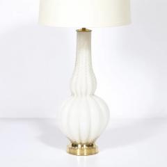 Pair of Mid Century Modern Hand Blown Murano Fluted Off White Glass Table Lamps - 4719783
