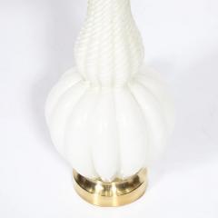 Pair of Mid Century Modern Hand Blown Murano Fluted Off White Glass Table Lamps - 4719784