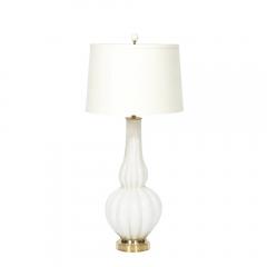 Pair of Mid Century Modern Hand Blown Murano Fluted Off White Glass Table Lamps - 4719785