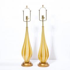 Pair of Mid Century Modern Handblown Murano Table Lamps with Brass Fittings - 2660304