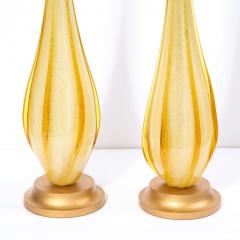 Pair of Mid Century Modern Handblown Murano Table Lamps with Brass Fittings - 2660324