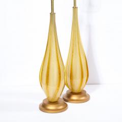 Pair of Mid Century Modern Handblown Murano Table Lamps with Brass Fittings - 2660327